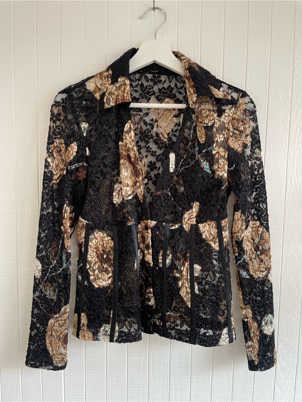 Joseph Ribkoff Black Lace Blouse with Floral Accents